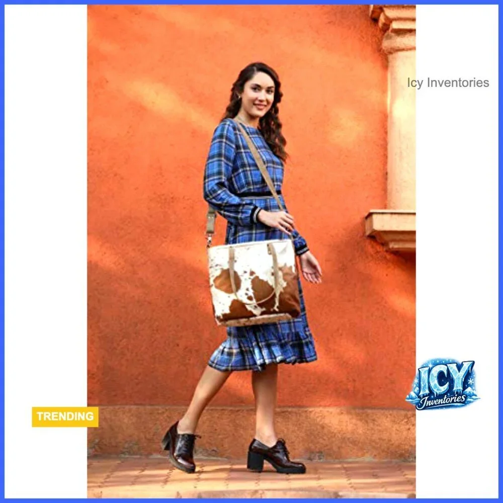 Genuine Leather Straps Cowprint Purse Over The Shoulder Tote